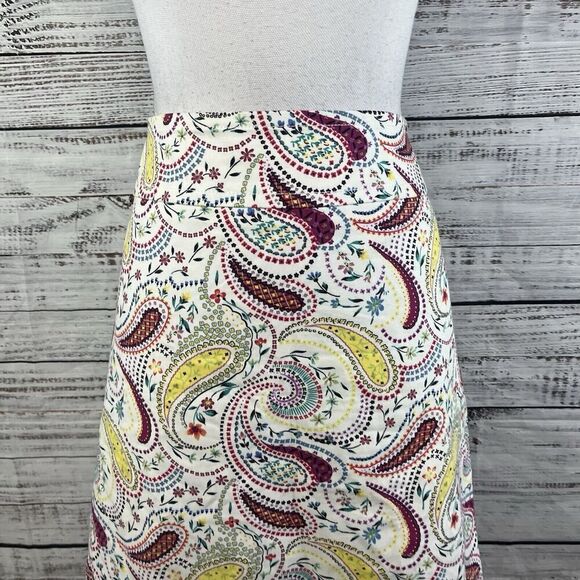 Talbots Skirt Plus size 12W Petite White Pink Yellow Paisley Knee A Line Boho - Picture 2 of 8